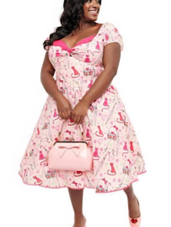 Unique Vintage Dresses & Skirts - Unique Vintage Pink Caturday Cotton Swing Dress Cats Umbrellas 3x size 20